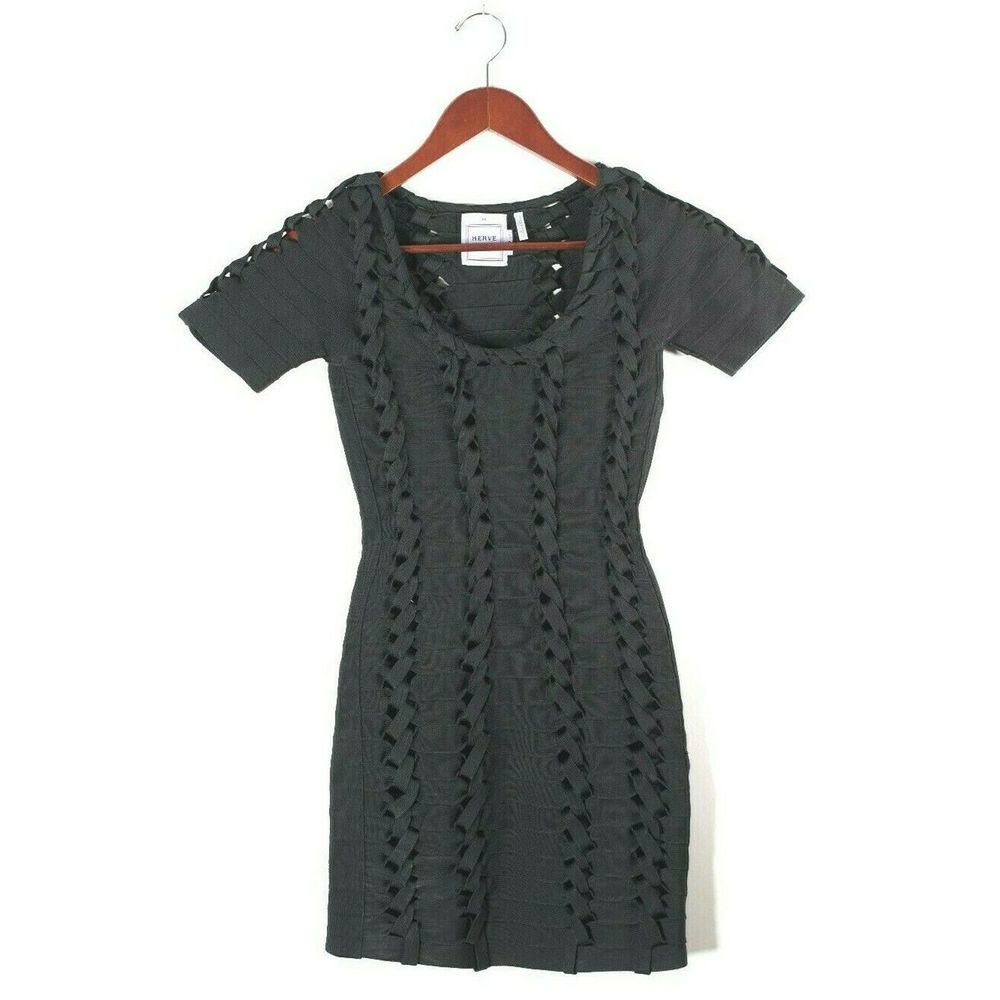 Herve Leger XS Black Woven Bandage Mini Dress